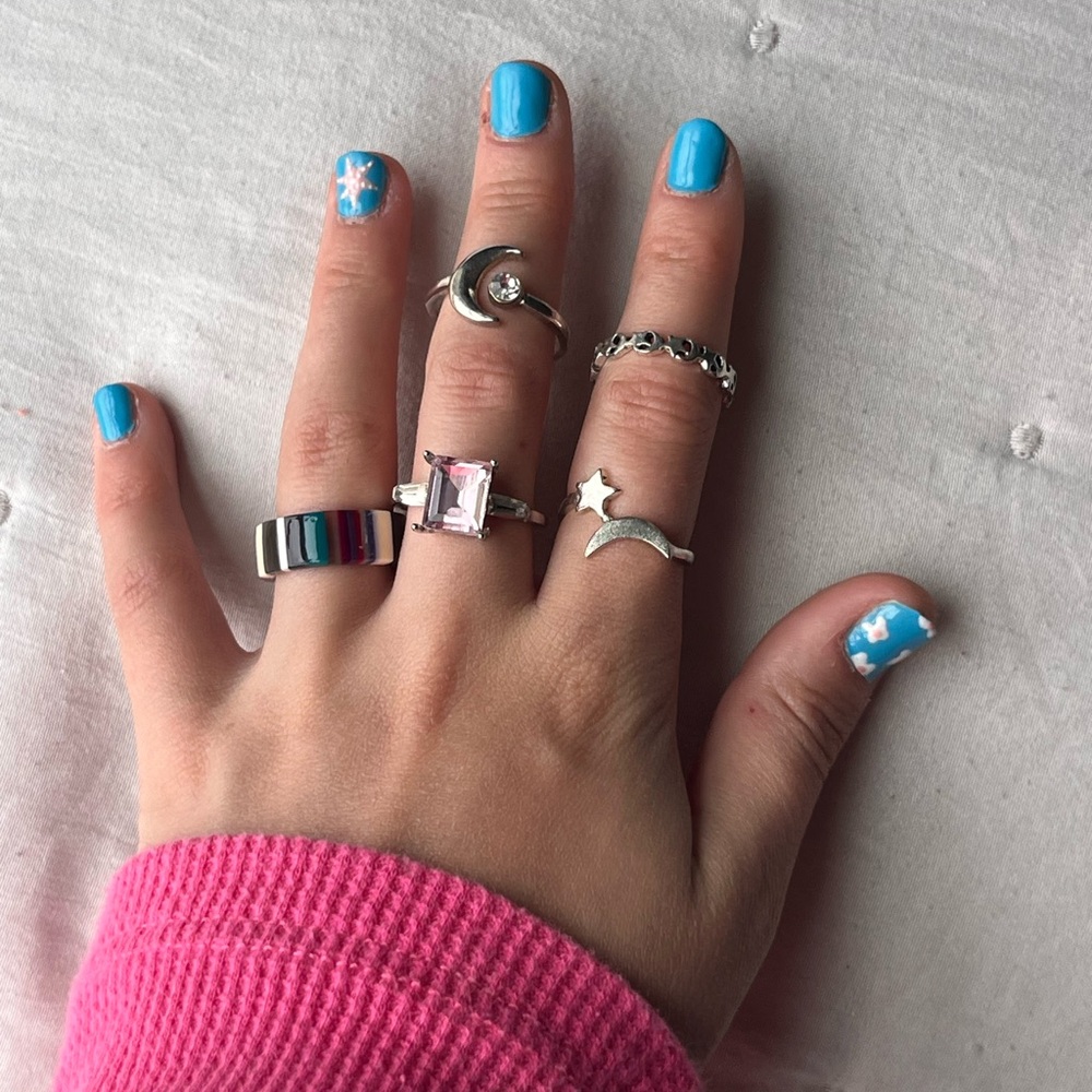 Silver and Pink Gemstone Ring Set